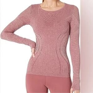 Alo Yoga Lark Seamless Laser Cut Mesh Top Sz Small Long Sleeve Rosewood Stretch